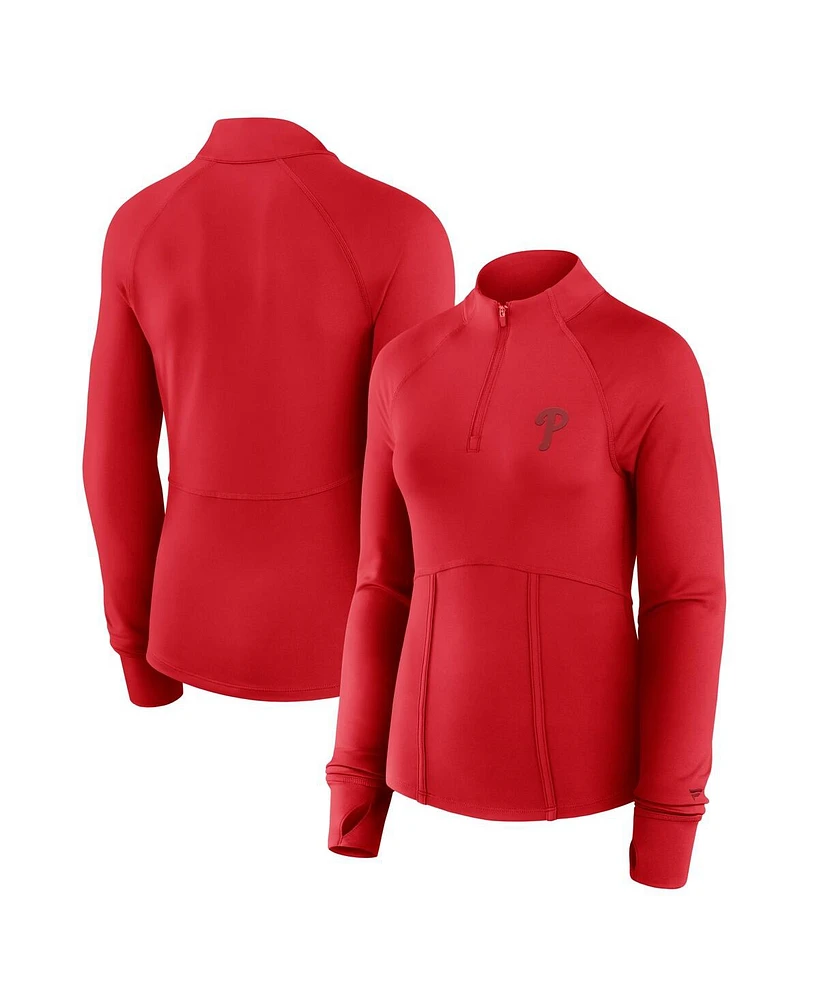 Fanatics Women's Red Philadelphia Phillies Elements Raglan Tri-Blend Quarter-Zip Top