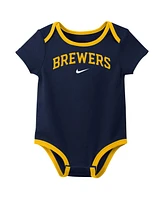 Nike Baby Boys and Girls Milwaukee Brewers Authentic Collection 3-Pack Bodysuit Set