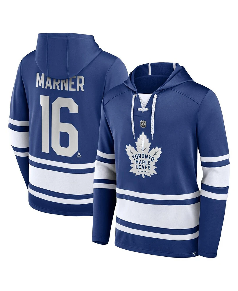 Fanatics Men's Mitch Marner Blue Toronto Maple Leaf's Name Number Lace-Up Pullover Hoodie