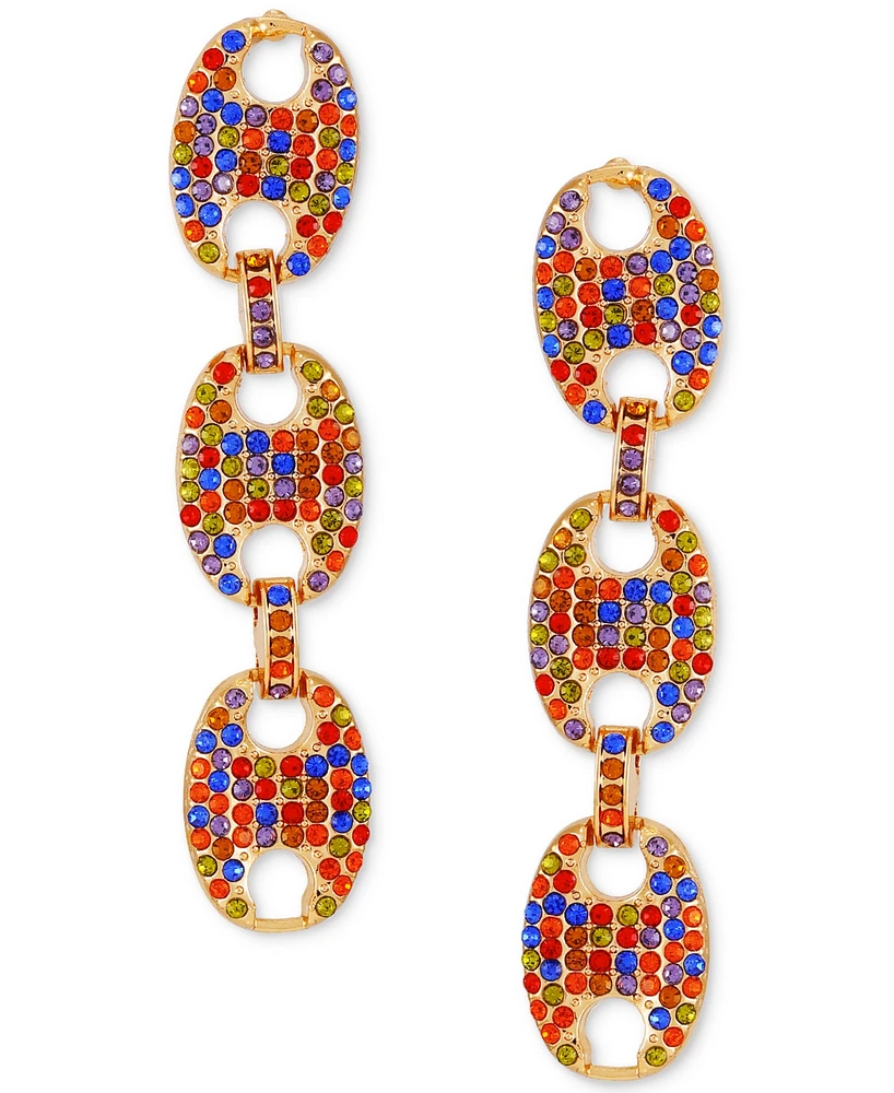 Guess Gold-Tone Rainbow Rhinestone Large Link Linear Drop Earrings