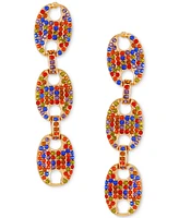 Guess Gold-Tone Rainbow Rhinestone Large Link Linear Drop Earrings