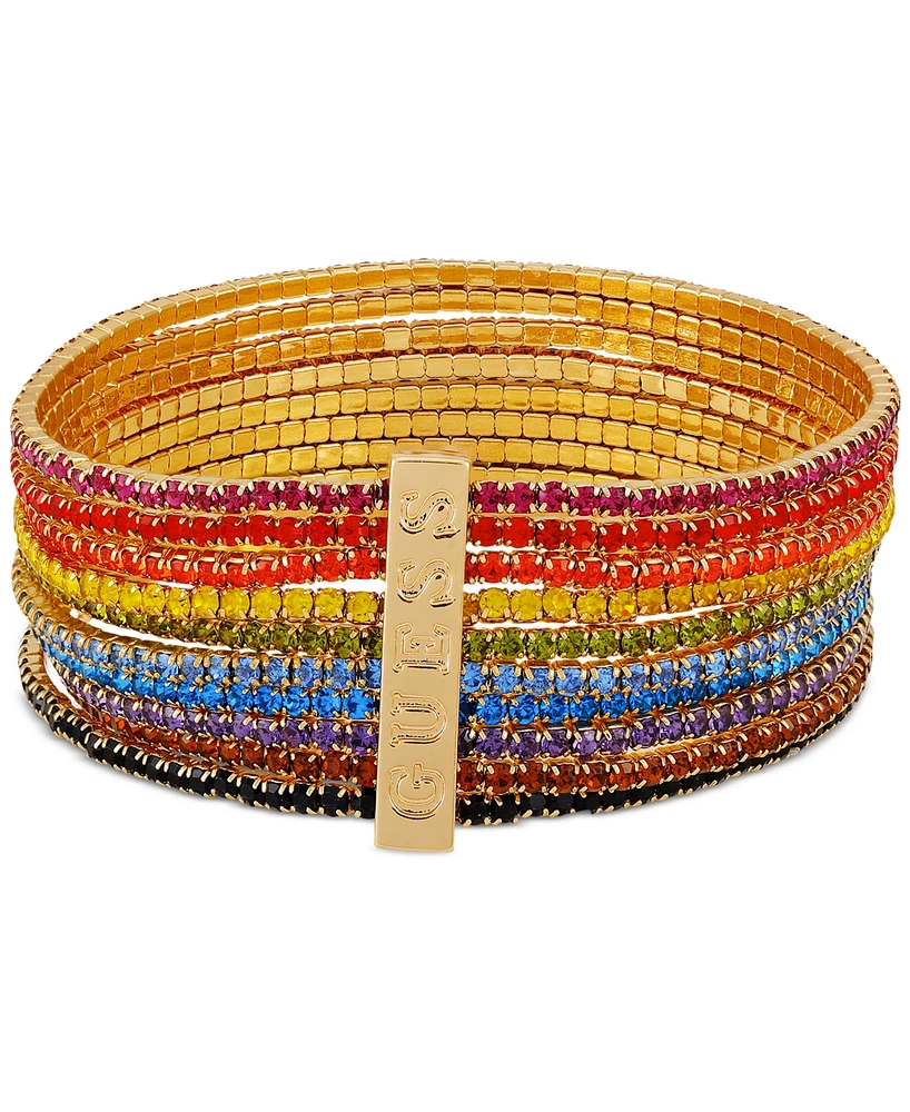 Guess Gold-Tone Rainbow Rhinestone Multi-Row Stretch Bracelet