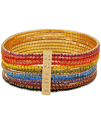 Guess Gold-Tone Rainbow Rhinestone Multi-Row Stretch Bracelet