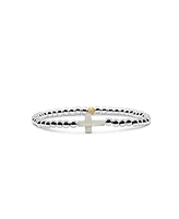 4mm Sterling Silver Ball and Single Mother of Pearl Cross Stretch Bracelet