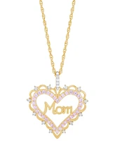 Lab Created Pink Sapphire (3/8 ct. t.w.) & Diamond (1/10 ct. t.w.) Mom Heart Pendant Necklace in 14k Yellow Gold-Plated Sterling Silver, 16" + 2" exte