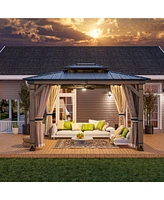 Mondawe 12 Ft. W x Ft. D Solid Cedar Wood Patio Gazebo with Curtains and Mesh Screens