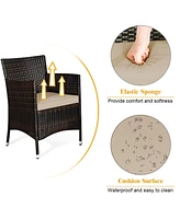 4PCS Rattan Patio Furniture Set Sofa Chair Coffee Table w/Cushion