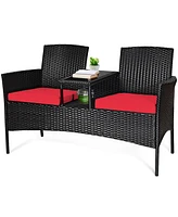Costway Patio Rattan Conversation Set Seat Sofa Cushioned Loveseat Chairs