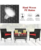 Costway 4 Pcs Outdoor Patio Rattan Furniture Set Table Shelf Sofa