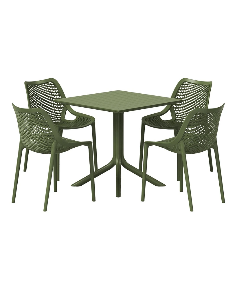 5-Piece Resin Square Patio Dining Table Set with Stackable Chairs