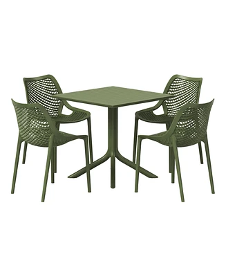 5-Piece Resin Square Patio Dining Table Set with Stackable Chairs