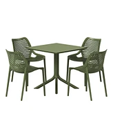 5-Piece Resin Square Patio Dining Table Set with Stackable Chairs