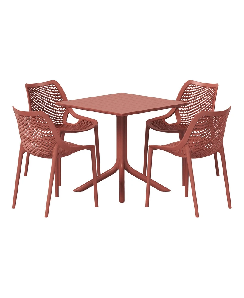 5-Piece Resin Square Patio Dining Table Set with Stackable Chairs