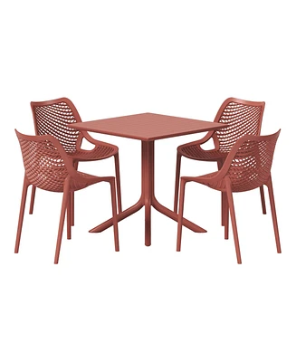 5-Piece Resin Square Patio Dining Table Set with Stackable Chairs
