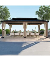 Mondawe 20 ft. x 12 ft Outdoor Fir Solid Wood Frame Patio Gazebo Canopy Tent Shelter with Galvanized Steel Hardtop Pavilion