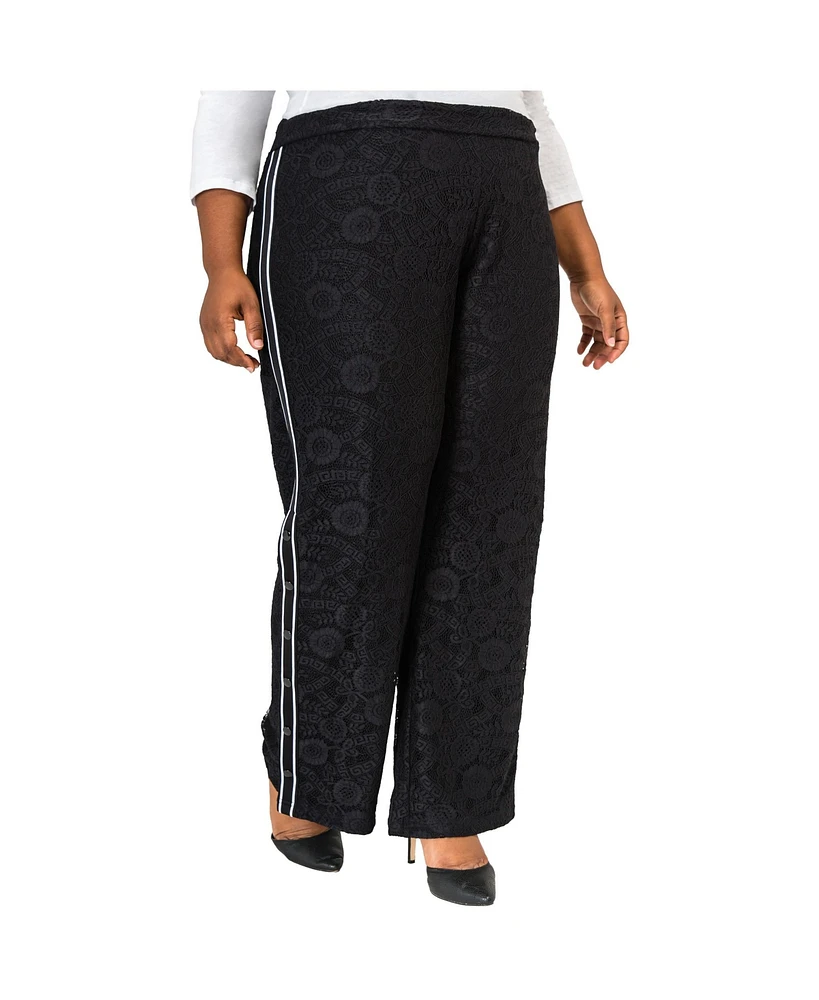 Poetic Justice Plus Athleisure Stripe Snap Lace Palazzo Pants