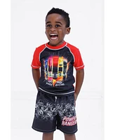 Power Rangers Little Boys Rash Guard and Swim Trunks Outfit Set