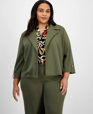 Anne Klein Plus Drapey 3/4-Sleeve Open-Front Jacket