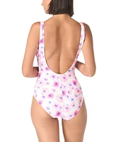 Carmen Marc Valvo Women's Side-Cutout Floral-Print Swimsuit
