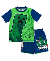 Minecraft Boys Zombie Creeper Alex Steve Rash Guard and Swim Trunks Outfit Set to