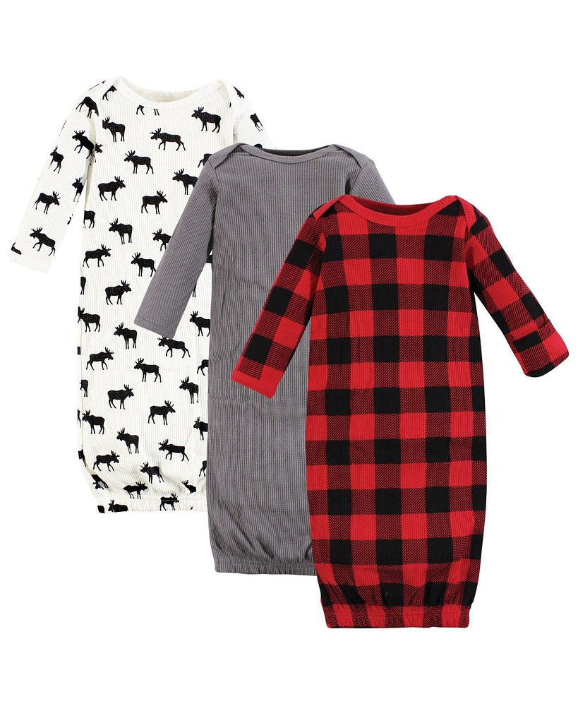 Hudson Baby Baby Boys Hudson Thermal Gown 3pk, Buffalo Plaid Moose, Preemie