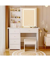 Dyhome Vanity Desk with Sliding Mirror and Led Lights & Charging Station