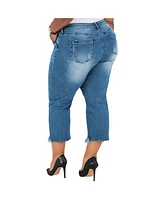 Poetic Justice Plus Curvy-Fit Frayed Cropped Ankle Jeans