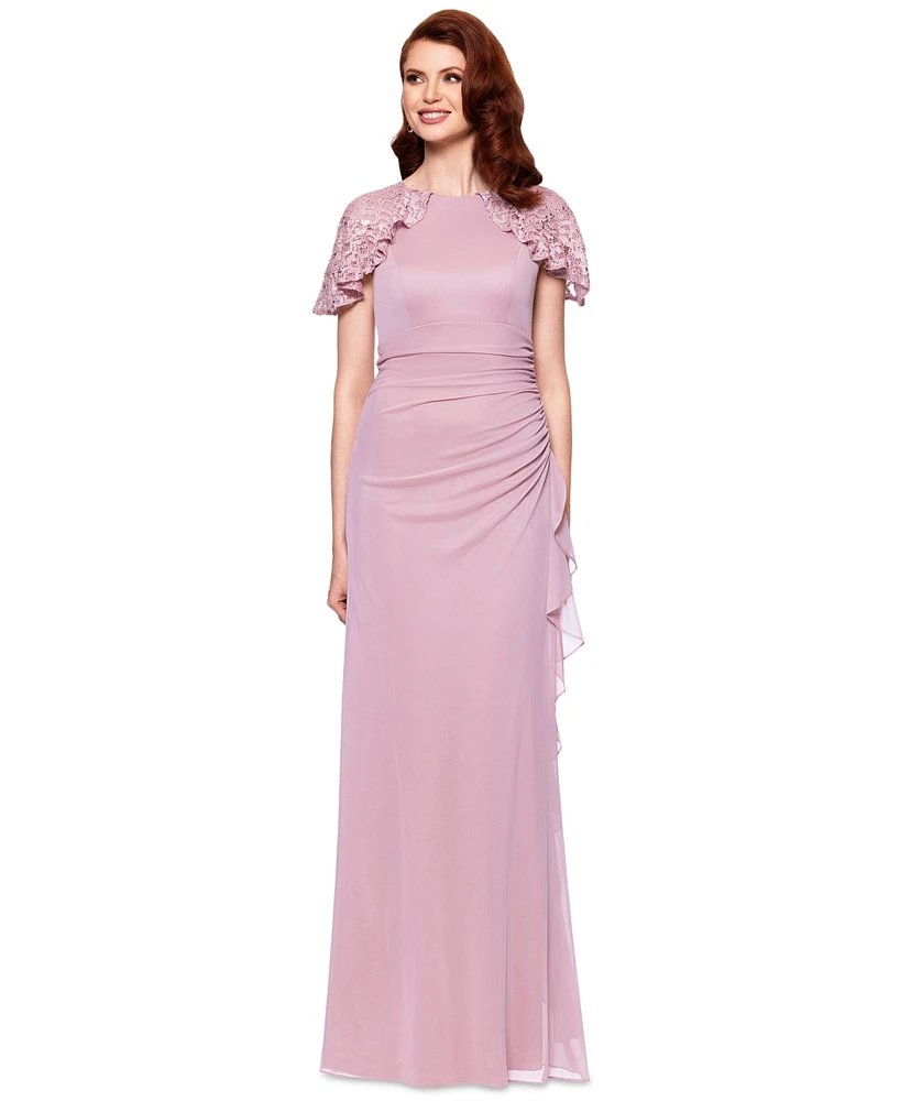 Betsy & Adam Women's Draped Lace-Sleeve Gown