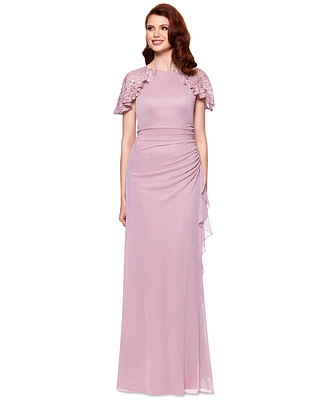 Betsy & Adam Women's Draped Lace-Sleeve Gown
