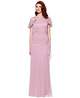 Betsy & Adam Women's Draped Lace-Sleeve Gown