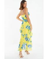 Quiz Women's Floral Chiffon Frill Detail Maxi Dress