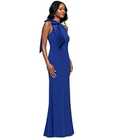 Betsy & Adam Women's Bow-Embellished Halter Neck Sleeveless Gown