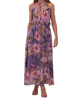 Robbie Bee Petite Chiffon Floral-Print Maxi Dress