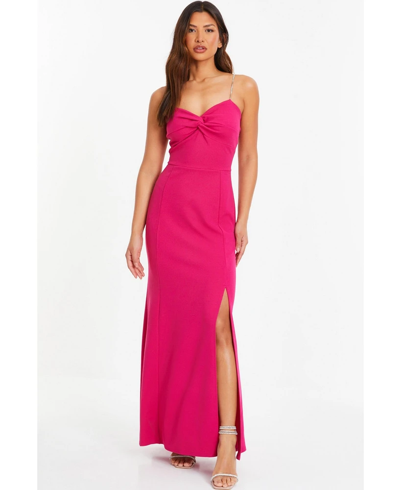 Quiz Women's Scuba Crepe Dress with Diamante Straps