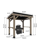 Mondawe 8 Ft. W x 6 Ft. D Solid Cedar Wood Grill Gazebo with Two Side Wooden Holder