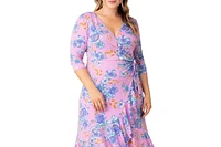 Kiyonna Plus Flirty Flounce Midi Wrap Dress with 3/4 Sleeves