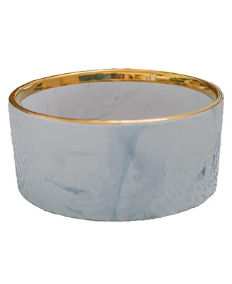 Marble Dog Bowl: Grey & Gold Accent