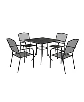 Black 5-Piece Metal Outdoor Patio Dining Set with Square Table with 1.9 in. Umbrella Hole and Dining Chair