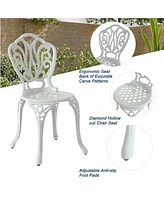 3-Piece Cast Aluminium Patio Bistro Set Outdoor Dining Table and Chairs Patio Bistro Table with Umbrella Hole Patio Bistro Chairs, White