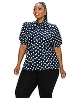 L I V D Plus Minnie Polka Dot Tie Neck Blouse