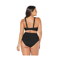 Swimsuits for All Plus Side Knot Drape Overlay High Waist Bikini Brief