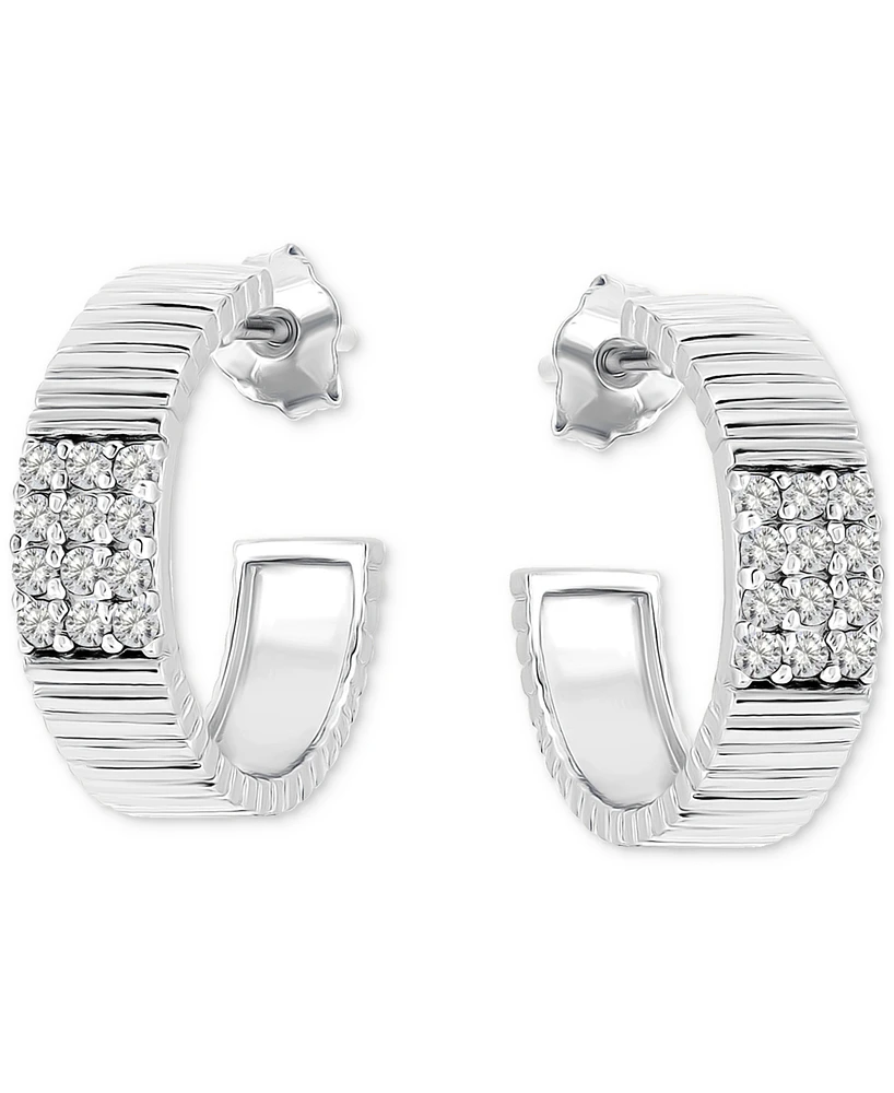 Giani Bernini Pave Ribbed Small C-Hoop Earrings Sterling Silver, 0.62" (also 18k Gold-Plated Silver), Exclusively at Macy's