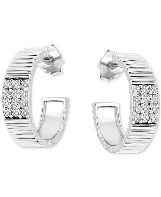 Giani Bernini Pave Ribbed Small C-Hoop Earrings Sterling Silver, 0.62" (also 18k Gold-Plated Silver), Exclusively at Macy's