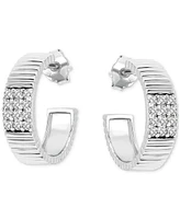 Giani Bernini Pave Ribbed Small C-Hoop Earrings Sterling Silver, 0.62" (also 18k Gold-Plated Silver), Exclusively at Macy's