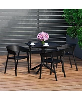 5-Piece Outdoor Resin Square Patio Dining Table Set with Stackable Chairs