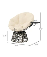 Outsunny Outdoor Swivel Chair with Side Tray, Overstuffed Papasan Chair