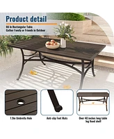 7-Piece Metal Outdoor Patio Dining Set with Rectangle Table with 1.9" Umbrella Hole and Textilene Swivel Chairs C-Spring Chairs
