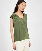 Anne Klein Petite V-Neck Sleeveless Extended-Shoulder Top