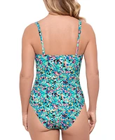 Swim Solutions Women's Twist-Front Shirred One-Piece Swimsuit, Exclusively at Macy's
