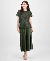 Anne Klein Women's Sequinned-Mesh Boat-Neck Top